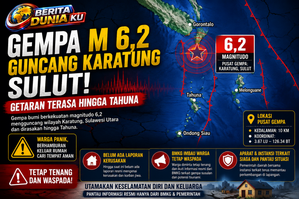 Gempa M 6,2 Guncang Karatung Sulut, Getaran Terasa hingga Tahuna dan Warga Panik