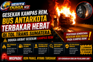 Bus Antarkota Terbakar Hebat di Tol Trans Sumatera Diduga Akibat Gesekan Kampas Rem