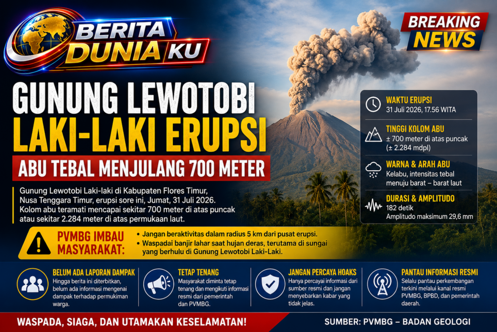 Gunung Lewotobi Laki-Laki Erupsi, Kolom Abu Tebal Capai 700 Meter